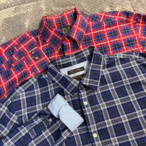Banana Republic Grant Fit Shirt Mens Large Blue Purple Plaid Long Sleeve Button